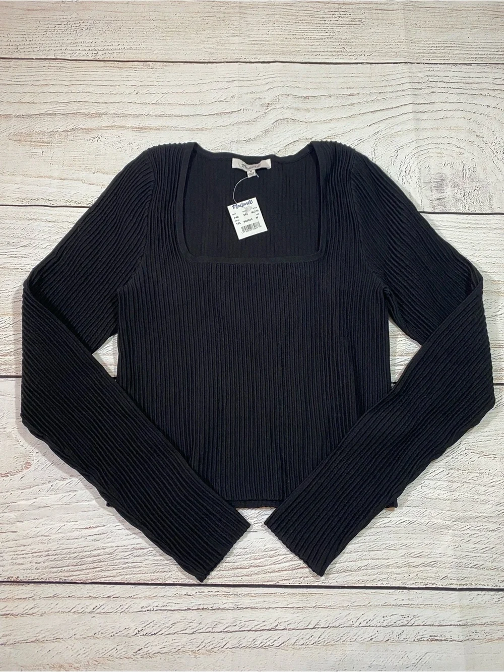 Madewell Ottoman Pullover Crop Black Ribbed Sweater Long Sleeve Medium - Picture 1 of 13
